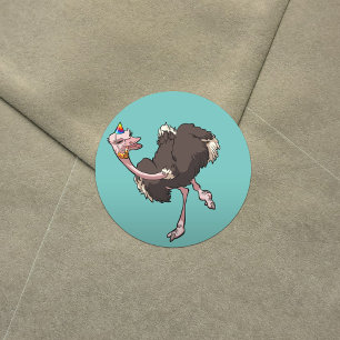 Happy Ostrich Dansend in de Cartoon van het Pet va Ronde Sticker