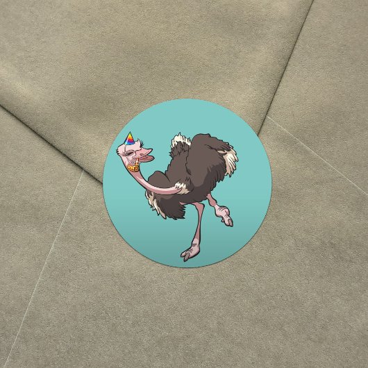 Happy Ostrich Dansend in de Cartoon van het Pet va Ronde Sticker