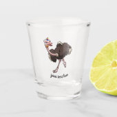 Happy Ostrich Dansend in de Cartoon van het Pet va Shot Glas (Voorkant)