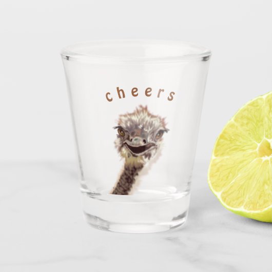 Happy Ostrich Funny Shot Glass - Proost Shot Glas (Voorkant)