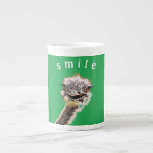 Happy Ostrich-Mok - glimlach - Uw kleur / tekst Porselein Kop