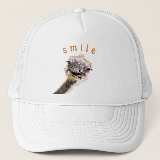 Happy Ostrich Trucker Hat - Smile - Wees blij Trucker Pet (Voorkant)