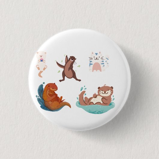 Happy ottering sticker ronde button 3,2 cm (Voorkant)