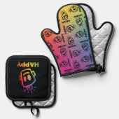 HAPPY Oven Mitt en Pot Houders Ovenwant & Pannenlap Set (Voorkant / Achterkant)