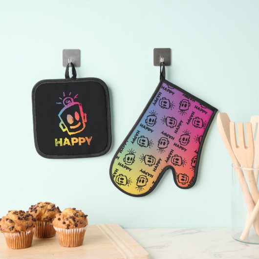 HAPPY Oven Mitt en Pot Houders Ovenwant & Pannenlap Set (Insitu(Ophanging))