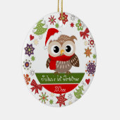 Happy Owl 1st kerstversiering Keramisch Ornament (Rechts)