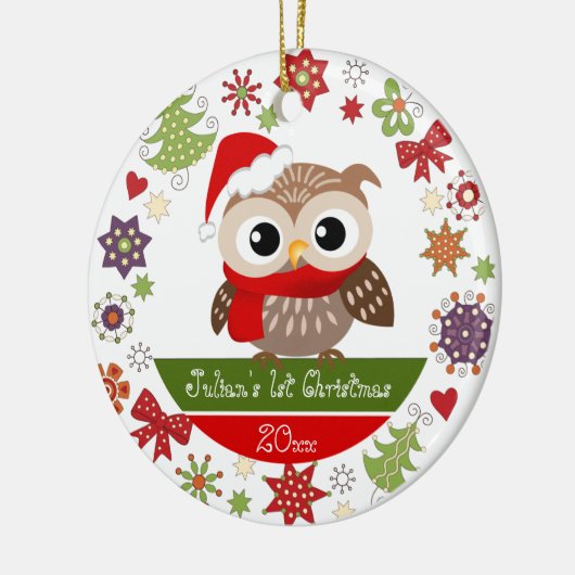 Happy Owl 1st kerstversiering Keramisch Ornament (Links)