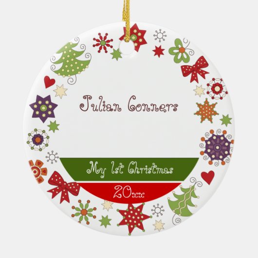 Happy Owl 1st kerstversiering Keramisch Ornament (Achterkant)