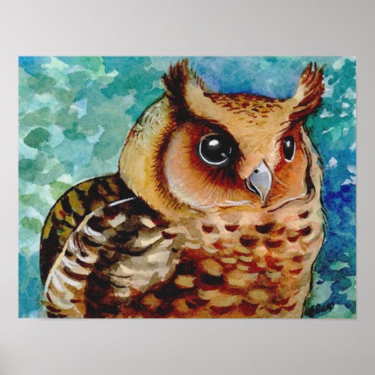 Happy Owl Waterverf afdrukken Poster (Voorkant)