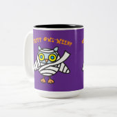 Happy Owl-Ween! Uil Mummy Halloween Coffee Mok (Voorkant links)