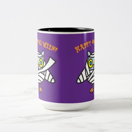 Happy Owl-Ween! Uil Mummy Halloween Coffee Mok (Center)