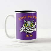 Happy Owl-Ween! Uil Mummy Halloween Coffee Mok (Links)