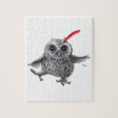 Happy Owl with Red Feather Legpuzzel (Verticaal)