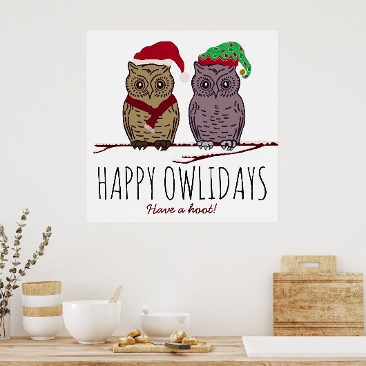 Happy Owlidays, feestelijk Poster (Keuken)