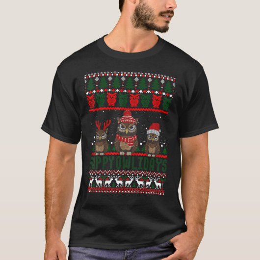 Happy Owlidays Funny Owl Ugly KerstSweaters T-shirt (Voorkant)