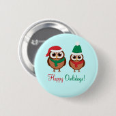 Happy Owlidays Ronde Button 5,7 Cm (Voorkant /achterkant)