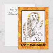Happy "Owl'oween Flat Hallowen Kaart (Voorkant / Achterkant)