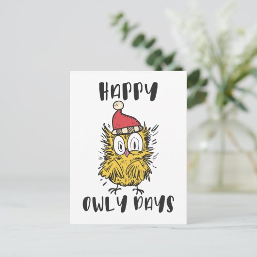 Happy Owly Days Grappige Santa Uil Briefkaart (Staand voorkant)