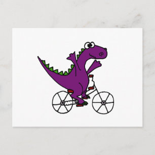 Happy Paars Dinosaur Riding Bicycle Briefkaart