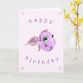 Happy Paarse Fish Funny Birthday Kaart (Gele Bloem)