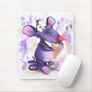 Happy Paarse muis eet ijskap - grappig schilderen Muismat