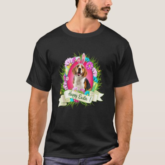 Happy Paasbeagle die Bunny Ear Cool draagt T-shirt (Voorkant)