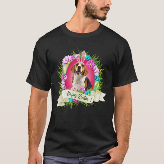 Happy Paasbeagle die Bunny Ear Cool draagt T-shirt (Voorkant)