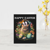 Happy Paasdag Bunny Cat Eggs Basket Mannen Vrouwen Kaart (Gele Bloem)