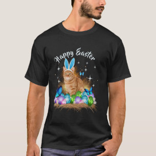 Happy Paasdag Bunny Cat Eggs Basket Mannen Vrouwen T-shirt