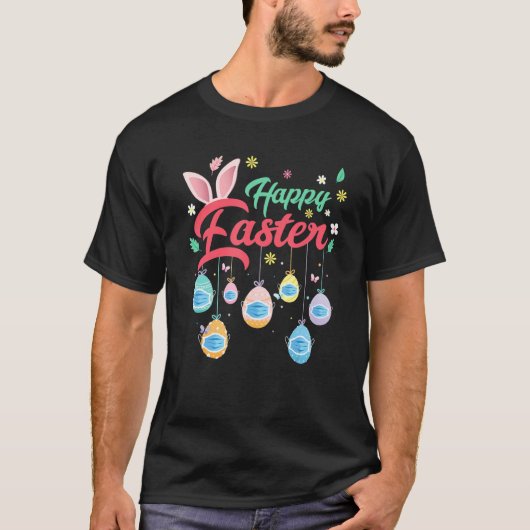 Happy Paasdag kleurrijke eiervangers Masker Huntin T-shirt (Voorkant)