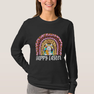 Happy Paasdag Leopard Rainbow Bunny Mannen Vrouwen T-shirt