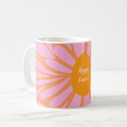 Happy Paasfloral burst oranje ei Koffiemok (Voorkant links)