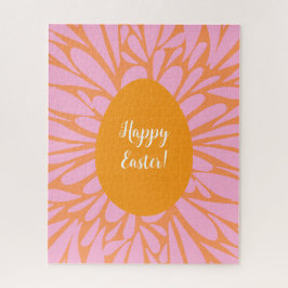 Happy Paasfloral burst oranje ei Legpuzzel