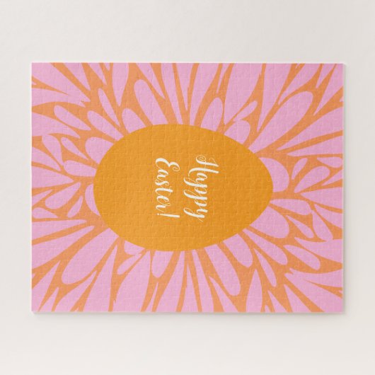 Happy Paasfloral burst oranje ei Legpuzzel (Horizontaal)
