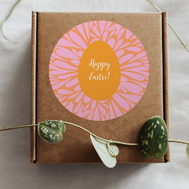 Happy Paasfloral burst oranje ei Ronde Sticker