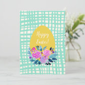 Happy Paasgebluste oranje ei met geblazen florale Feestdagenkaart (Staand voorkant)