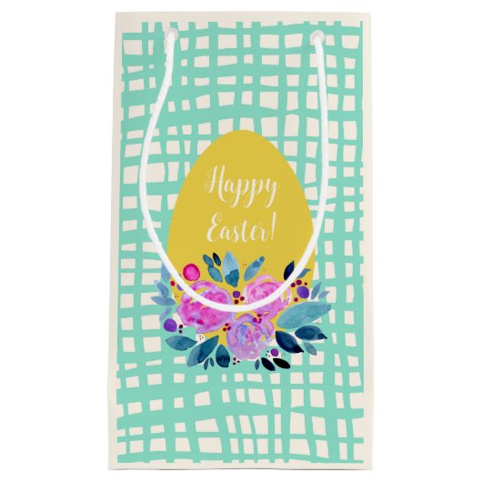 Happy Paasgebluste oranje ei met geblazen florale Klein Cadeauzakje (Voorkant)