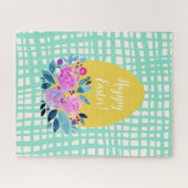 Happy Paasgebluste oranje ei met geblazen florale Legpuzzel (Horizontaal)