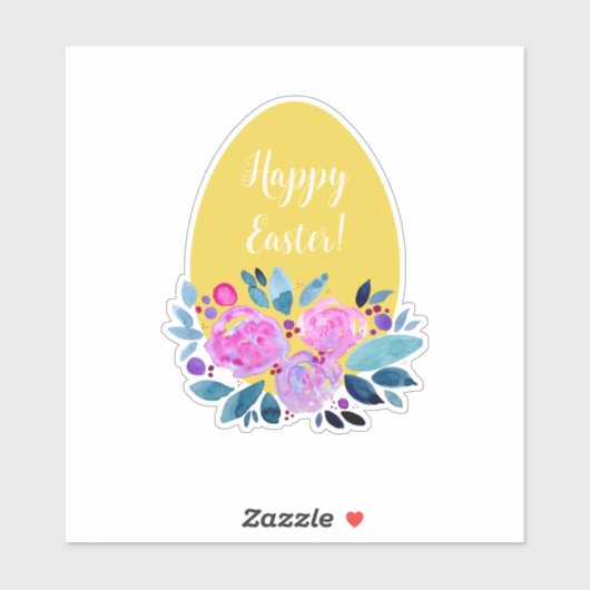 Happy Paasgebluste oranje ei met geblazen florale Sticker (Vel)