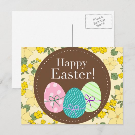 Happy Paasgeel  briefkaart florale  (Voorkant / Achterkant)