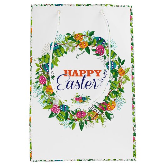 Happy Paaskleurige bloemen en eieren met adem Medium Cadeauzakje (Voorkant)