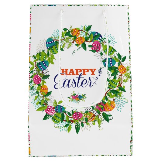 Happy Paaskleurige bloemen en eieren met adem Medium Cadeauzakje (Achterkant)