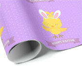 Happy Paaskonijn Konijn Ears Paars Yellow Cute Cadeaupapier (Rol Hoek)