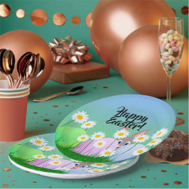 Happy Paaspapier Bord Cute Bunny Easter Eggs