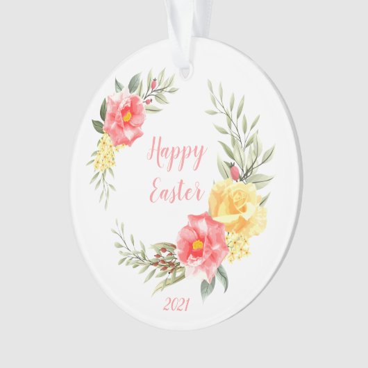 Happy Paasroze en gele rozen Ornament (voorkant)