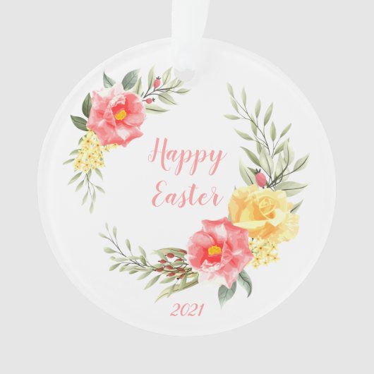 Happy Paasroze en gele rozen Ornament (voorkant)