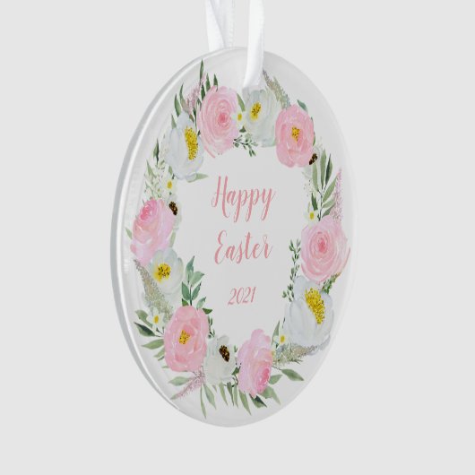 Happy Paasroze en White Roses Ornament (voorkant)