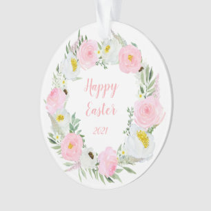 Happy Paasroze en White Roses Ornament