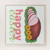 Happy Paasroze geglaasde gesneden ham-poetsmachine Legpuzzel (Horizontaal)