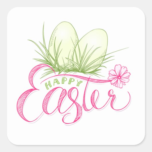 Happy Paasroze groene eieren Vierkante Sticker (Voorkant)